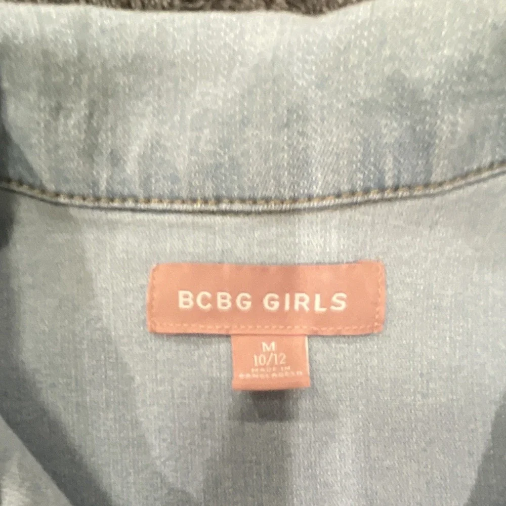 BCBG Girls Blue Denim Jacket M 10/12 Button Front Long Sleeve Collared Pockets